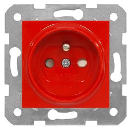 Insert priză, cu pin PE, protecție, cleme cu șurub,roșu