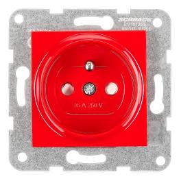 Insert priză, cu pin PE, protecție, cleme elastice,roșu