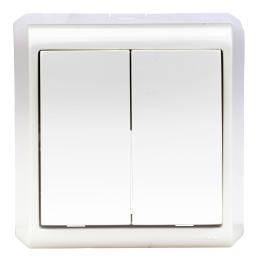 Întrerupător dublu, 10A, PT, cleme cu şurub, IP20, alb