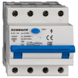 Întreruptor automat+dif. 3+N, AMPARO 6kA, B 20A, 30mA,tip A