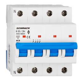 Întreruptor automat modular (MCB) AMPARO 6kA, B 20A, 3P+N