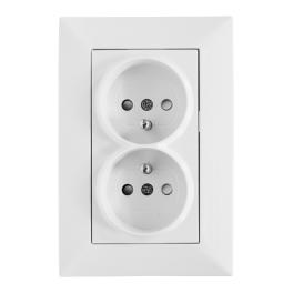 Priză dublă 16A cu pin PE, cleme cu şurub, alb