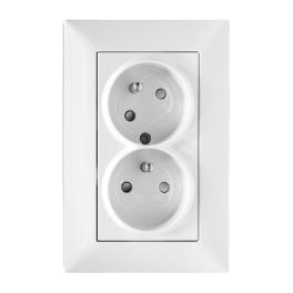 Priză dublă 16A cu pin PE rotit 45°, cleme elastice, alb