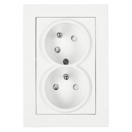 Priză dublă completă cu pin, 2xPE, 1 priza 45°, albă