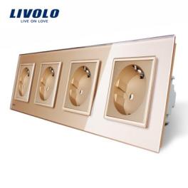 Priza cvadrupla livolo cu rama din sticla
