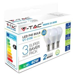 Set 3 becuri led p45 e14 6w 6400k alb rece