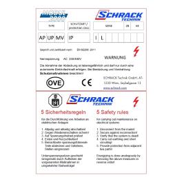 Type label Modul 2000 with the 5 safety rules