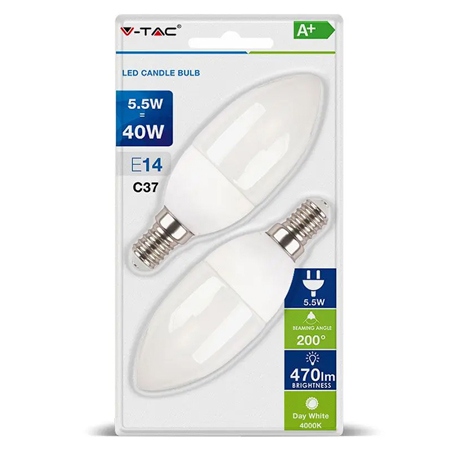 Blister 2 becuri led e14 5.5w 6400k alb rece