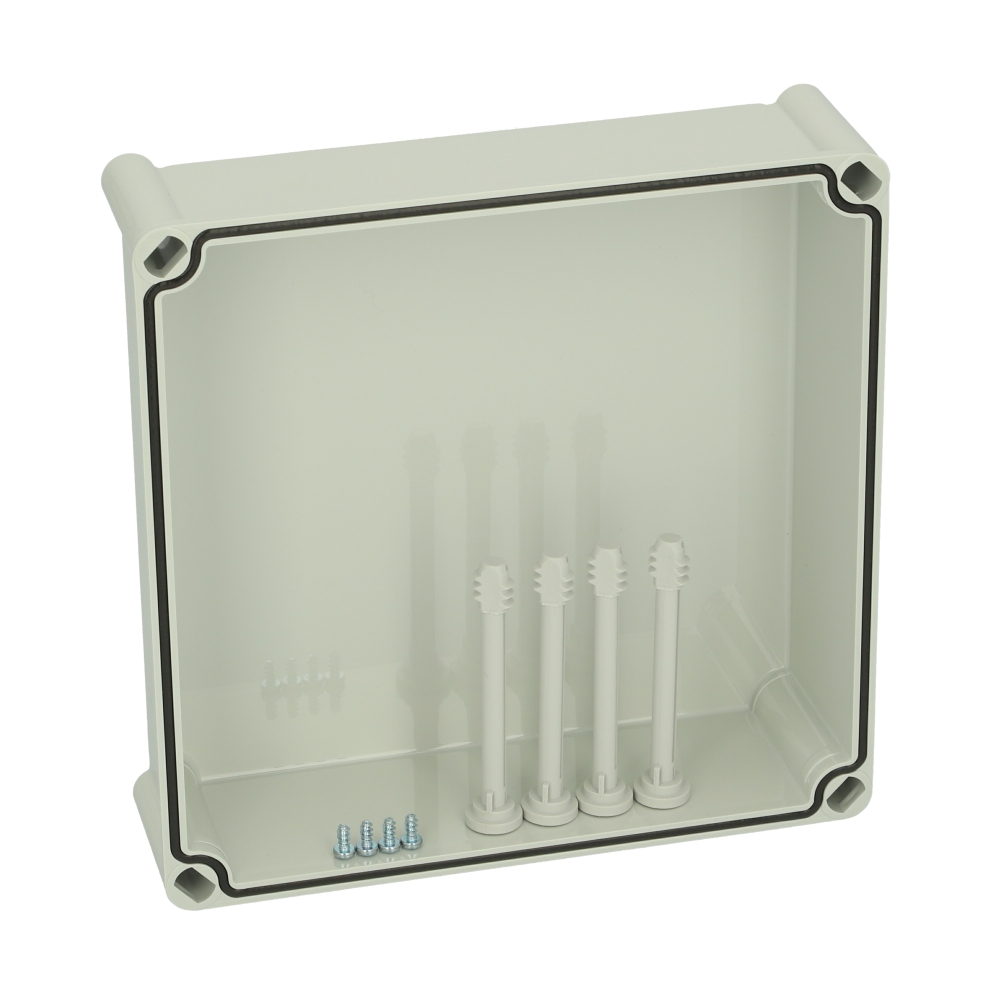 Capac 280x280x80 &icirc;nalt gri cu şuruburi cu cap normal