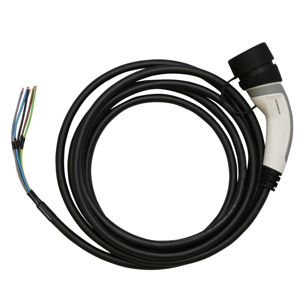 Charging cable type2, 20A, 3-phase, 7.5m long with open end