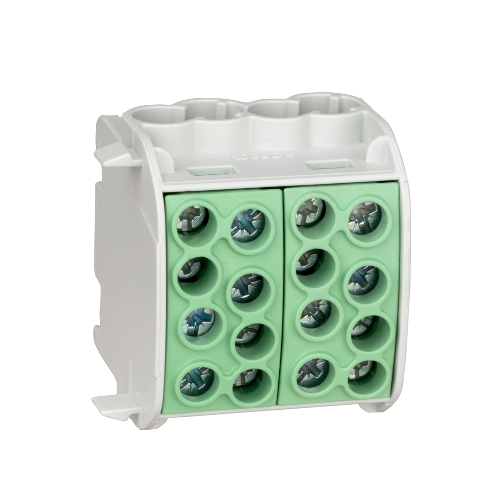 Clemă derivaţie, 35mm&sup2;, 4 intrări-4 ieşiri, galben/verde