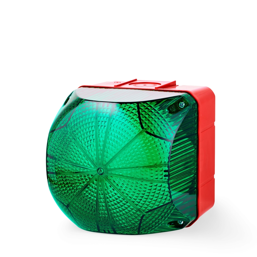 Disp. de semnal. Pătrat lum verde perman/bliț, 24V c.a./c.c.