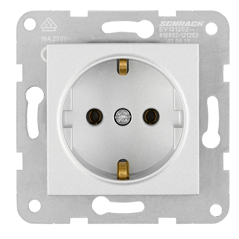 Insert priză, cu protecție, conexiune cu șurub, argintiu