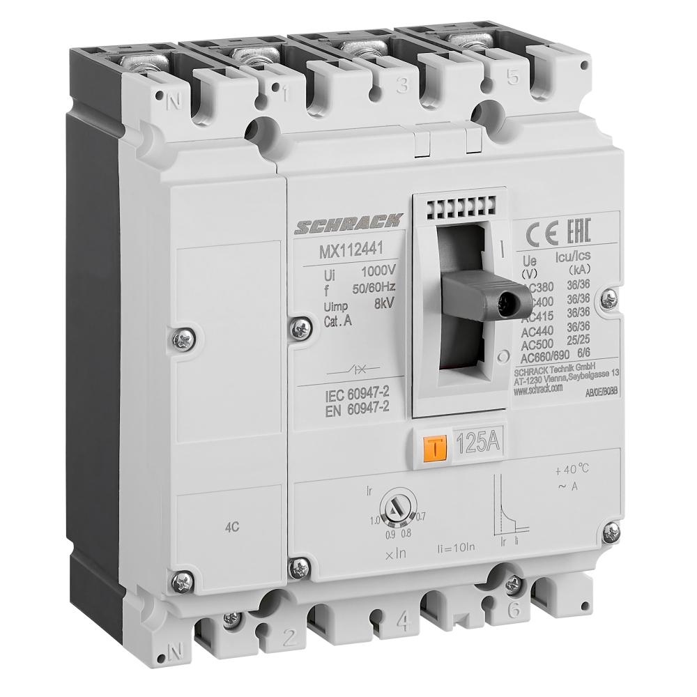 &Icirc;ntreruptor automat Tip A, 4 poli, 36kA, 125A