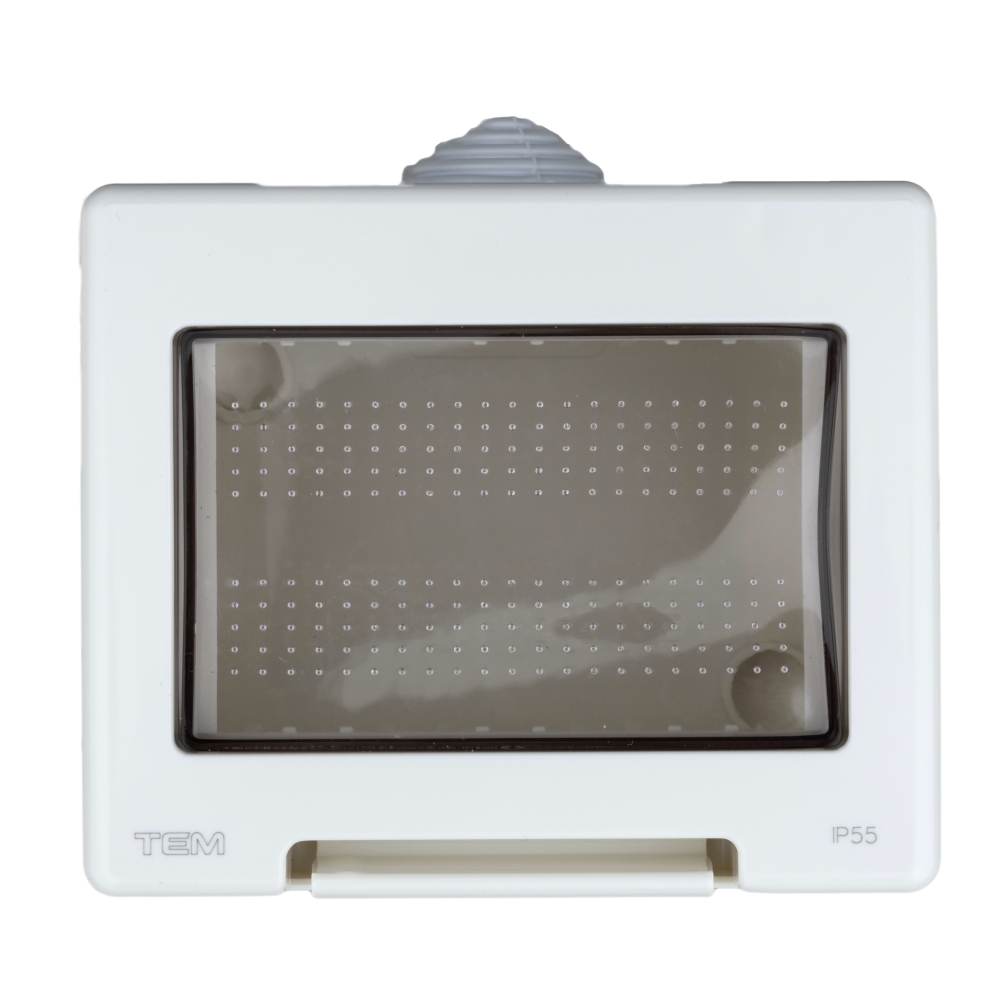 Outdoor surface mount box, IP55, transparent lid, 3M, white