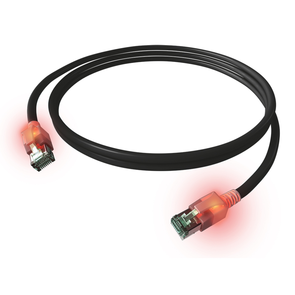 Patchcablu Cat6a cu LED ecranat RJ45 negru 10GB 2m