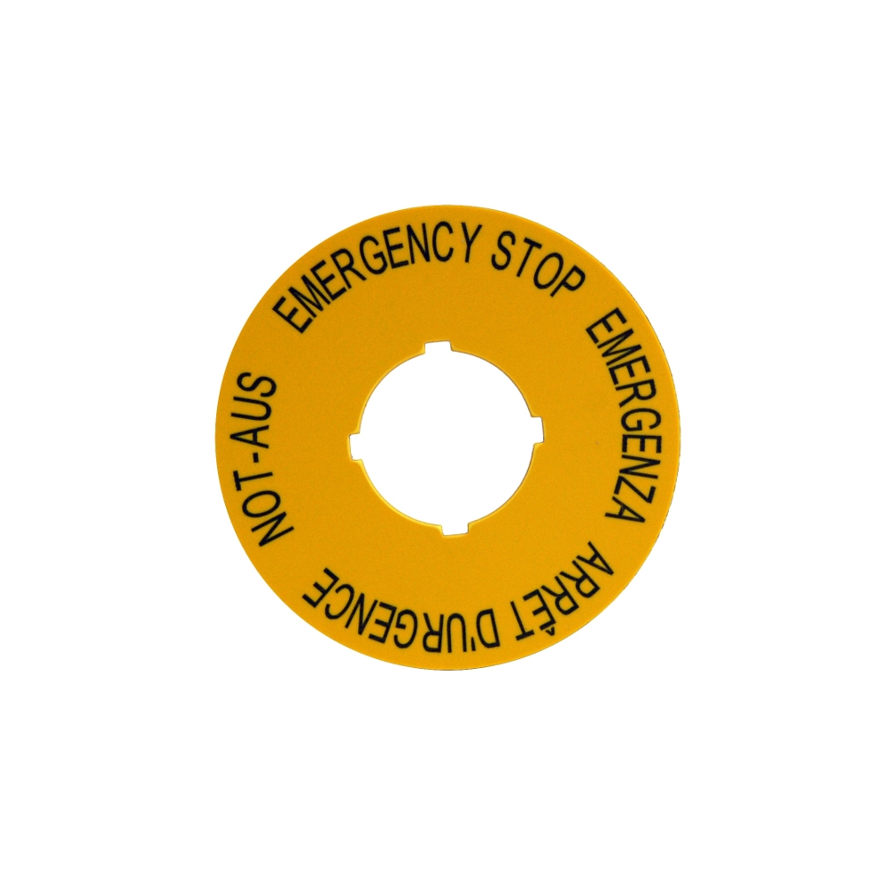 Placa atentionare buton avarie D=60 inscriptie in 4 limbi