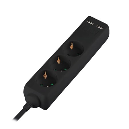 Prelungitor 3 cai + 2usb 5m(3g1.5mm2) negru