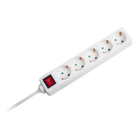 Prelungitor 5 cai cu intrerupator 5m( 3g1.5mm2) alb