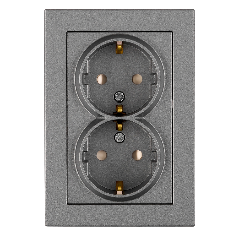 Priză dublă completă cu contacte de protecție, antracit