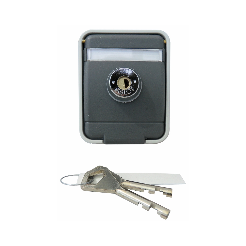 Priza simpla cu PE inscript.IP44, capac blocabil, gri/gri