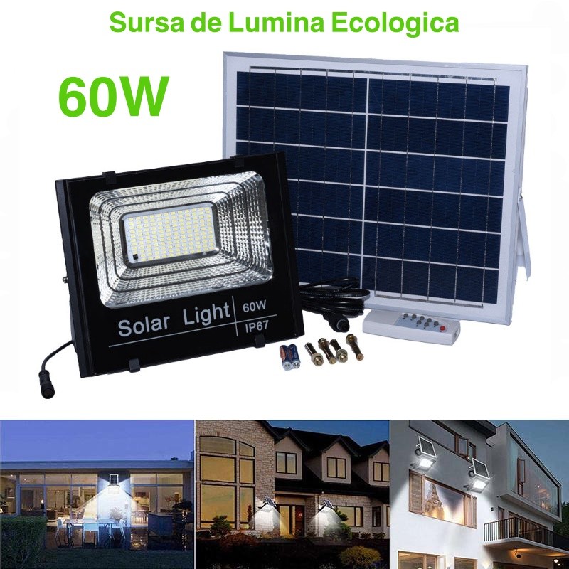 Proiector 60w cu panou solar și telecomanda