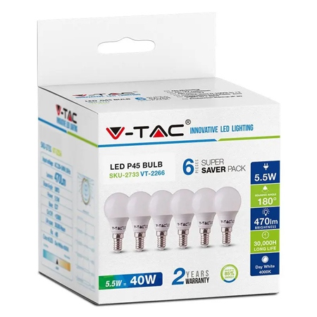 Set 6 becuri e14 p45 5.5w 2700k alb cald
