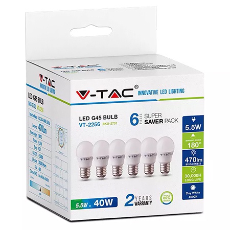 Set 6 becuri e27 g45 5.5w 4000k alb neutru
