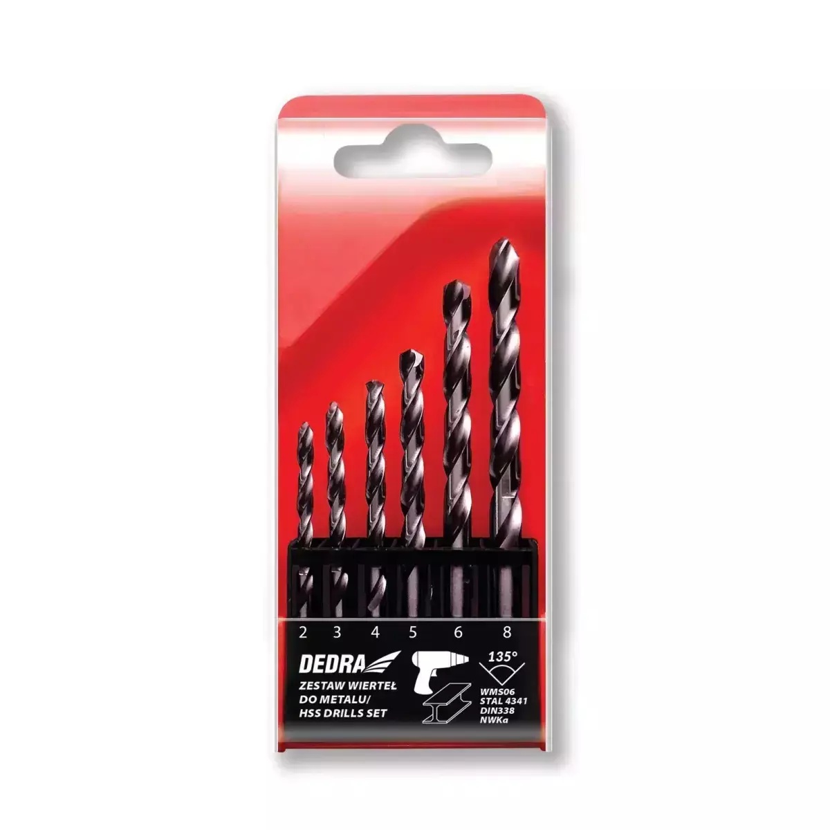 Set de  6 burghii pentru metal;hss;otel 4341;135&deg;; 2*49,3*61,4*75,5*86,6*93,8*117mm