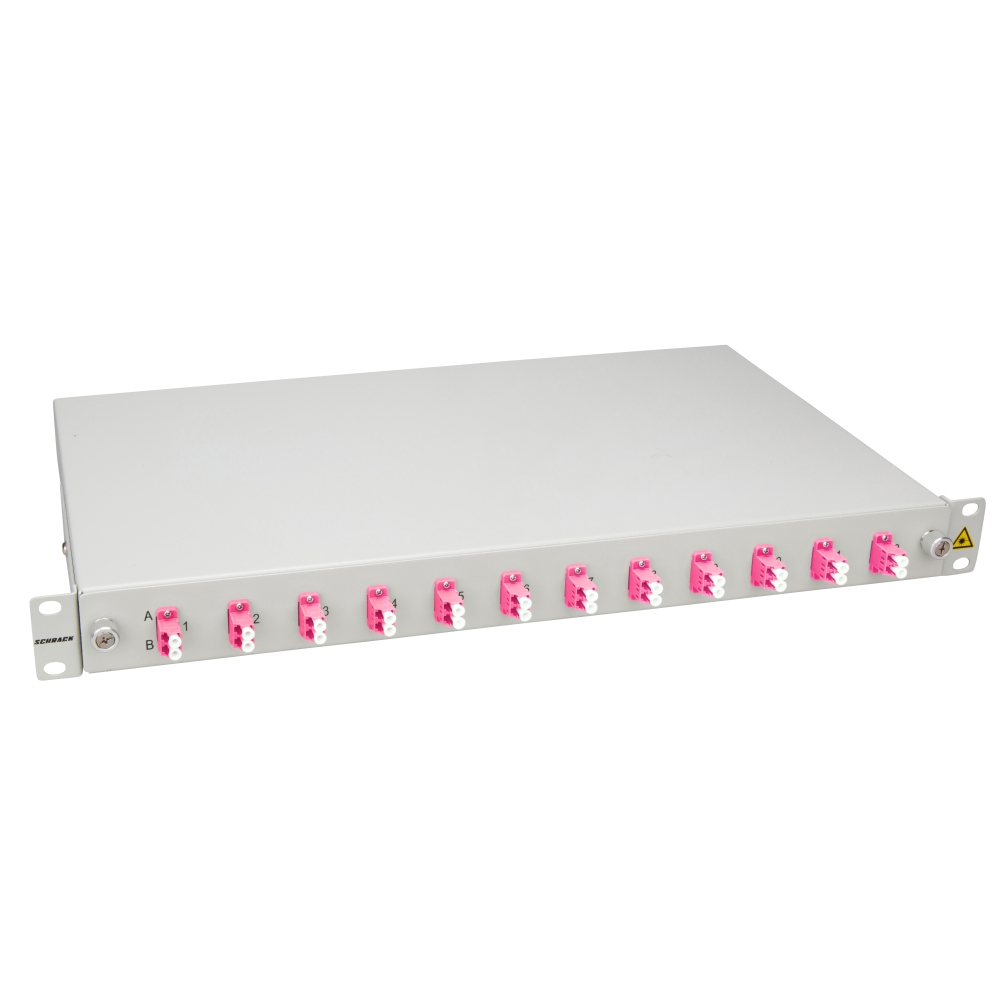 Splicebox, 8 fibre,LC,50/125&micro;m OM4, culisant,19",1UV , ECO